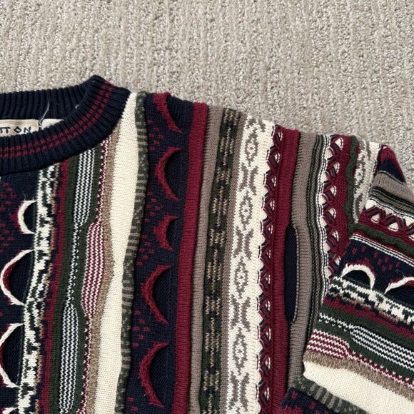 VTG 90's Cotton Traders 3D Textured Knit Coogi Style Pullover Sweater Size L - Picture 3 of 7